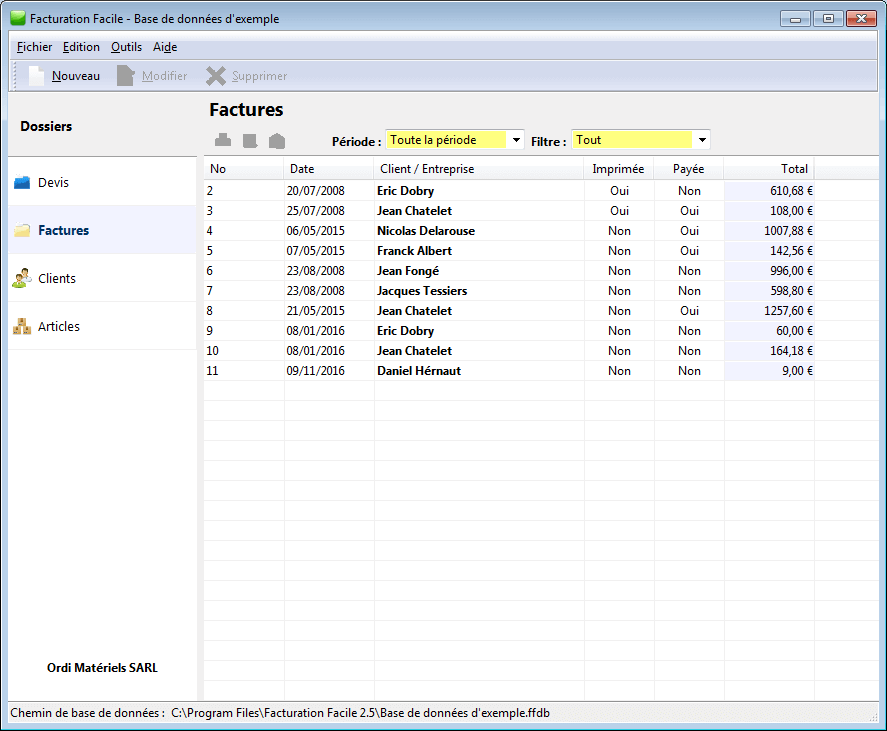 capture d'écran du logiciel